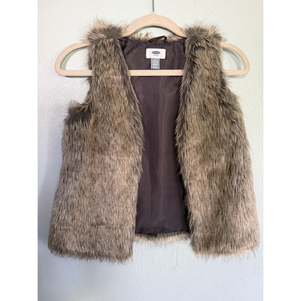 Old Navy Girls Brown Faux Fur Vest Plush Lined Size L 10-12